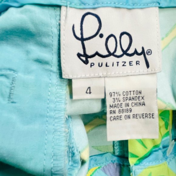 Lilly Pulitzer 4 Liza Capri Macadamia Print Pants Blue Yellow Capri - Picture 7 of 8